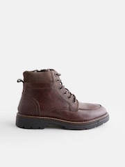 Коричневый - Leather Apron Toe Zip Up Boots - Image 3 of 6