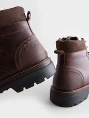 Коричневый - Leather Apron Toe Zip Up Boots - Image 4 of 6