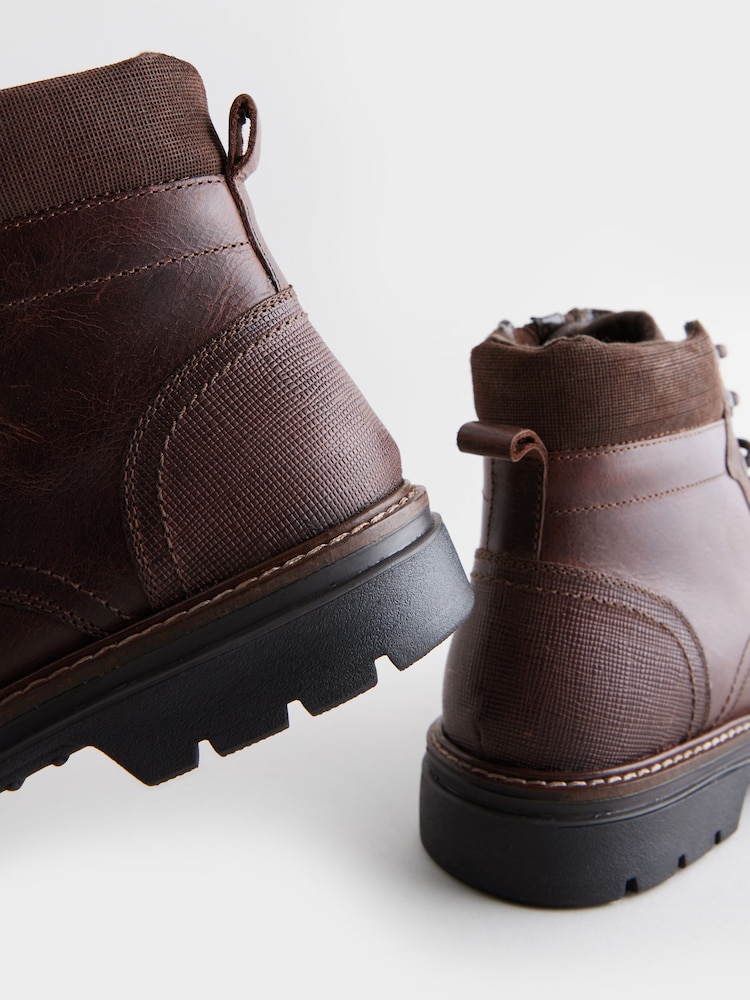 Brown Leather Apron Toe Zip Up Boots - Image 4 of 6