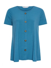 Yours Curve Blue Button Front Ribbed Tunics - Image 5 of 5