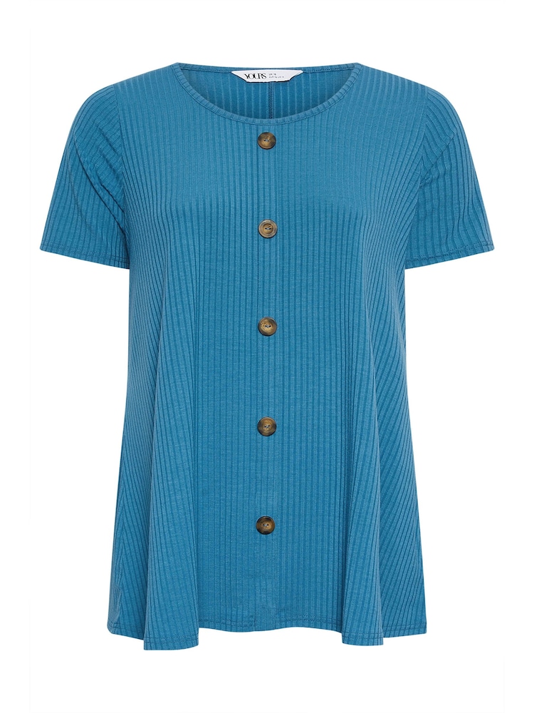 Yours Curve Blue Button Front Ribbed Tunics - Image 5 of 5