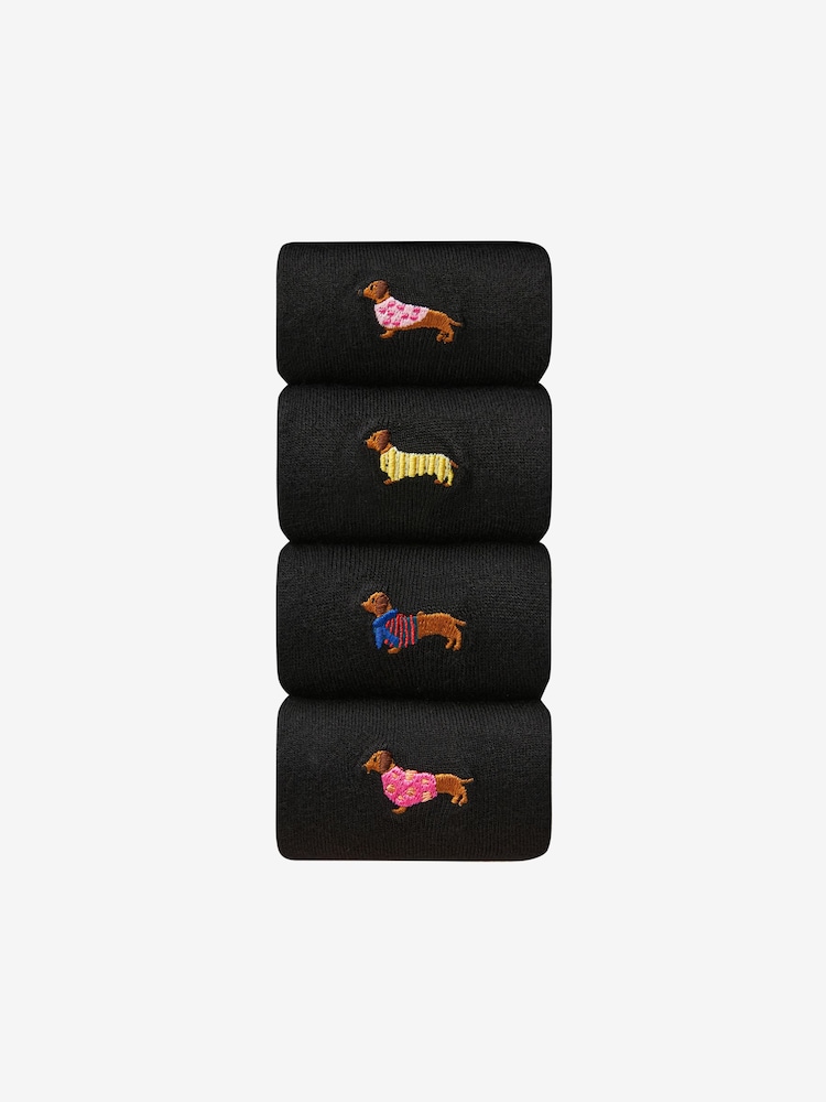 Sausage Dogs Embroidered Motif Ankle Socks 4 Pack - Image 1 of 5