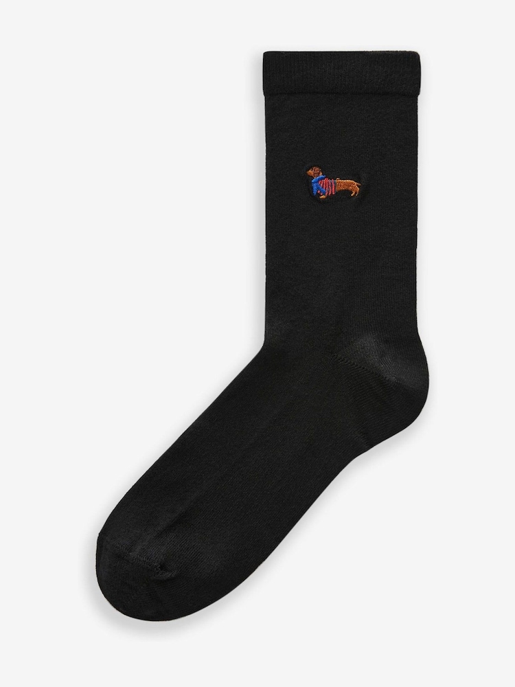 Sausage Dogs Embroidered Motif Ankle Socks 4 Pack - Image 5 of 5