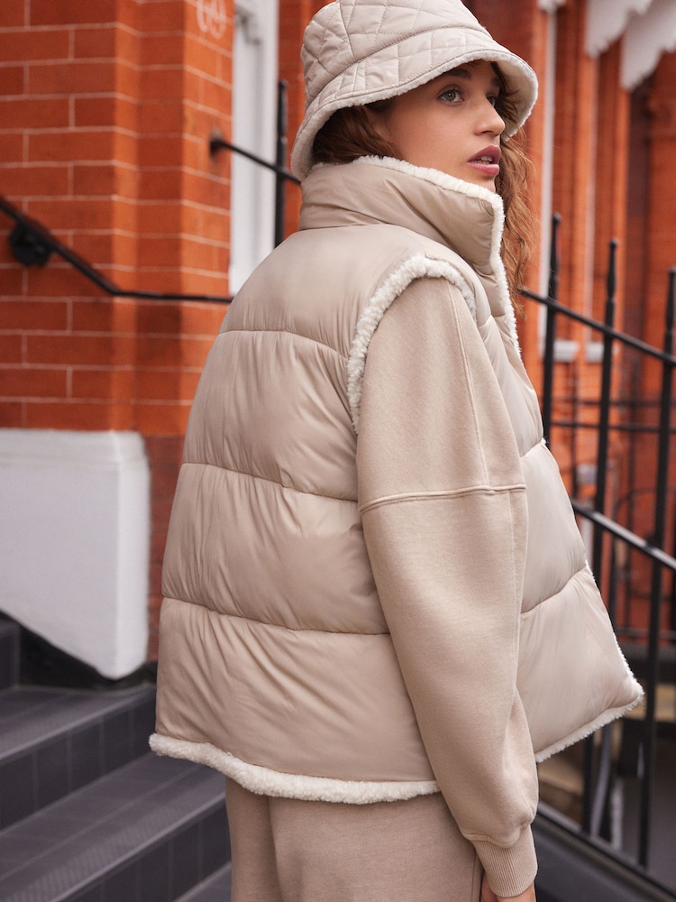 Cream Reversible Borg Teddy Gilet - Image 4 of 8