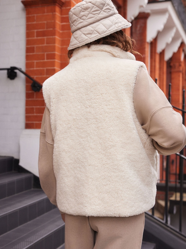 Cream Reversible Borg Teddy Gilet - Image 5 of 8