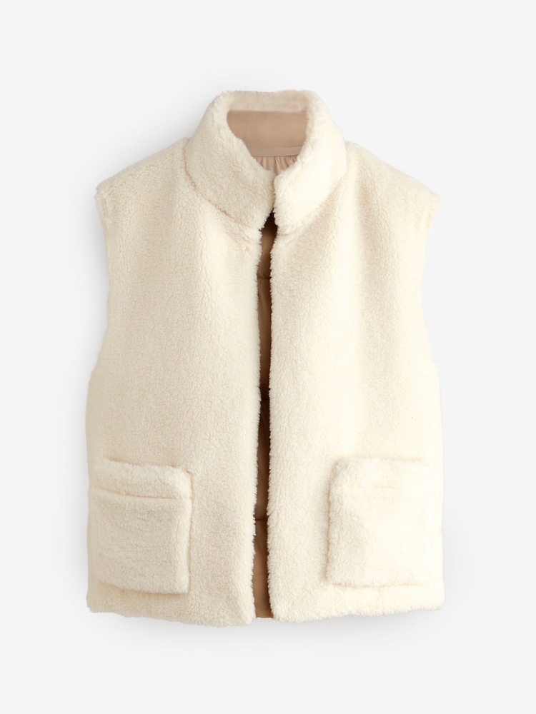 Cream Reversible Borg Teddy Gilet - Image 6 of 8