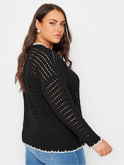 Yours Curve Black Tipped Edge Crochet Jumper - Image 3 of 5