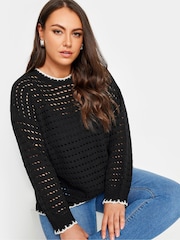 Yours Curve Black Tipped Edge Crochet Jumper - Image 4 of 5