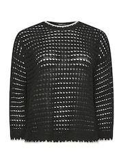 Yours Curve Black Tipped Edge Crochet Jumper - Image 5 of 5