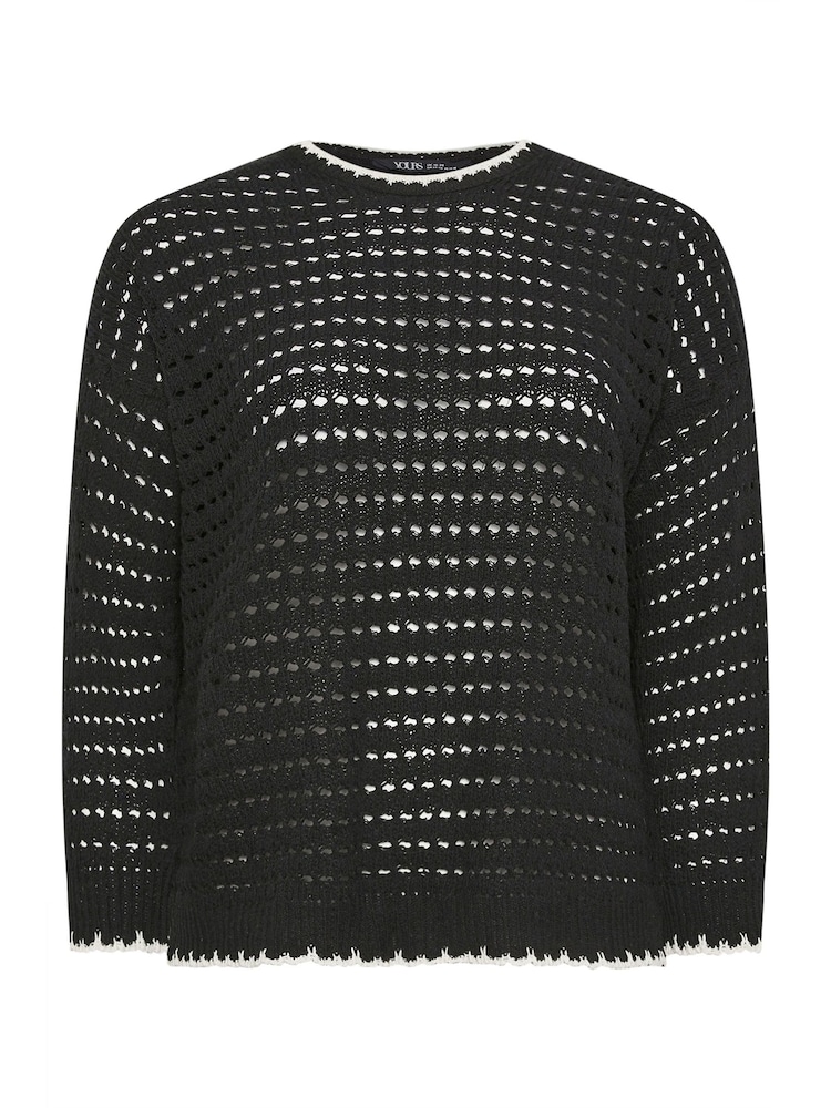 Yours Curve Black Tipped Edge Crochet Jumper - Image 5 of 5