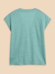 White Stuff Blue 100% Linen V-Neck T-Shirt - Image 6 of 7