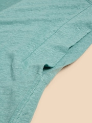 White Stuff Blue 100% Linen V-Neck T-Shirt - Image 7 of 7