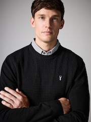 Black Mini Cable Crew Neck Regular Mock Shirt Jumper - Image 1 of 7