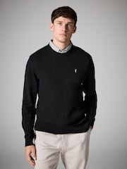 Black Mini Cable Crew Neck Regular Mock Shirt Jumper - Image 3 of 7