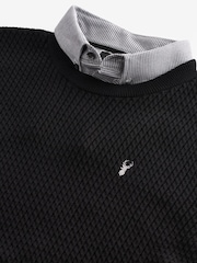 Black Mini Cable Crew Neck Regular Mock Shirt Jumper - Image 6 of 7