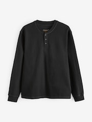 Czarny prążkowany - Textured Long Sleeve Grandad T-Shirt - Image 5 of 7