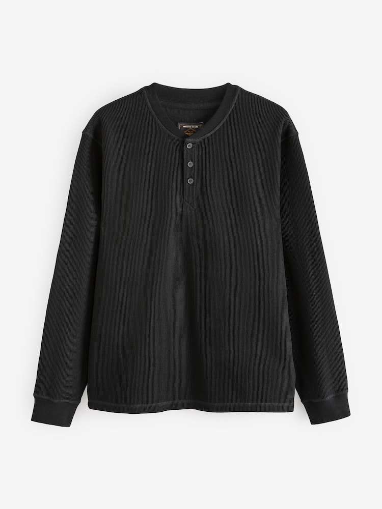 Czarny prążkowany - Textured Long Sleeve Grandad T-Shirt - Image 5 of 7