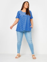 Yours Curve Blue Broderie Swing T-Shirt - Image 2 of 5