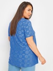 Yours Curve Blue Broderie Swing T-Shirt - Image 3 of 5