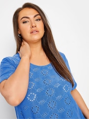 Yours Curve Blue Broderie Swing T-Shirt - Image 4 of 5