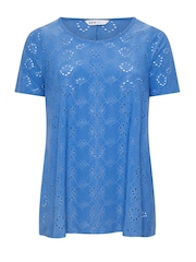 Yours Curve Blue Broderie Swing T-Shirt - Image 5 of 5