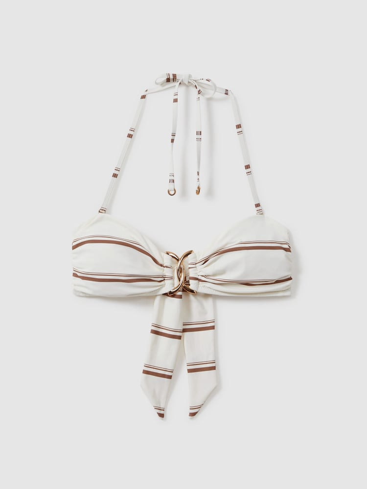 Reiss Cream/Brown Johanna Striped Removable Strap Bikini Top - Image 2 of 6
