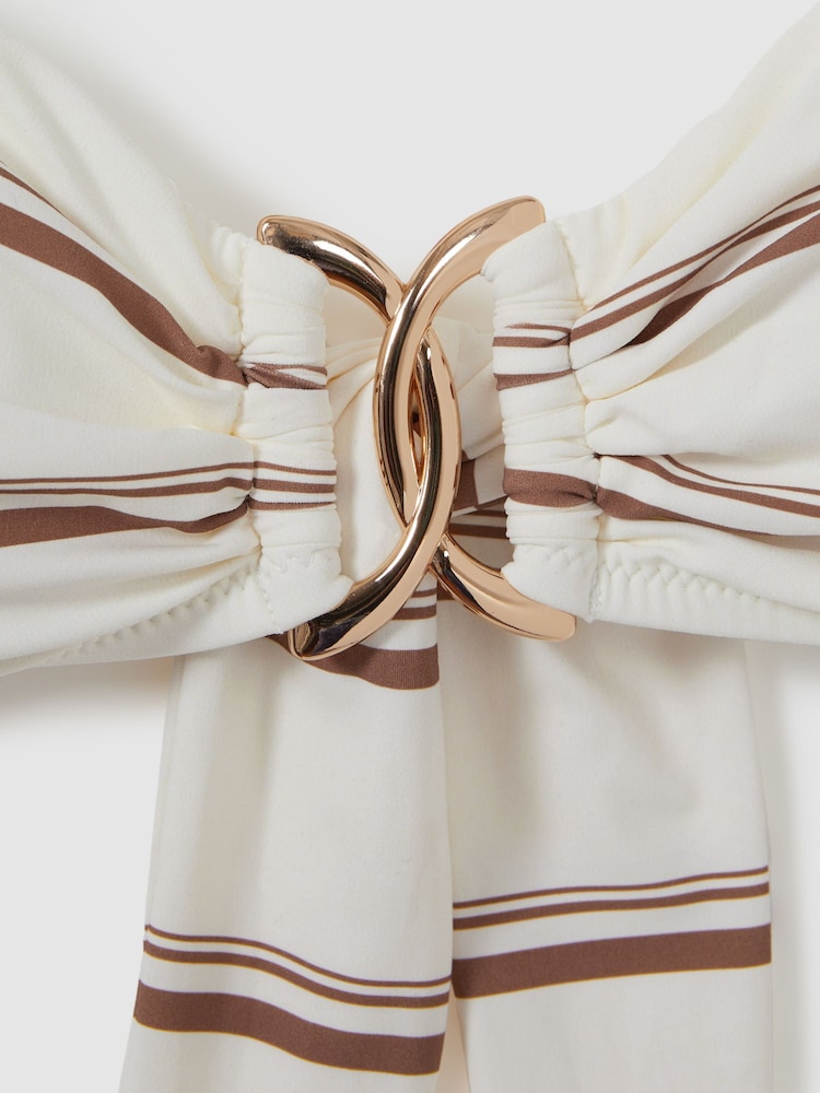 Reiss Cream/Brown Johanna Striped Removable Strap Bikini Top - Image 6 of 6 Reiss Cream/Brown Johanna Striped Removable Strap Bikini Top - Image 6 of 6