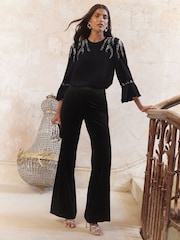 Love & Roses Black Embellished Crew Neck Flute Sleeve Blouse - Image 3 of 4