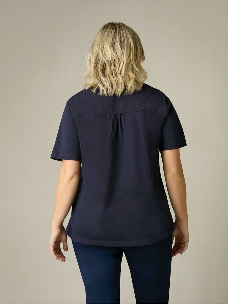 Live Unlimited Navy Blue Curve Cotton Slub Bib Tunic - Image 2 of 7 Live Unlimited Navy Blue Curve Cotton Slub Bib Tunic - Image 2 of 7