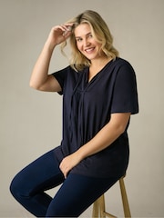 Live Unlimited Navy Blue Curve Cotton Slub Bib Tunic - Image 3 of 7