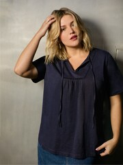 Live Unlimited Navy Blue Curve Cotton Slub Bib Tunic - Image 4 of 7