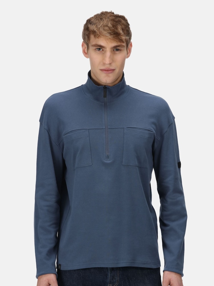 Regatta Blue Ferdo Quarter Zip 100% Cotton Fleece - Image 1 of 9