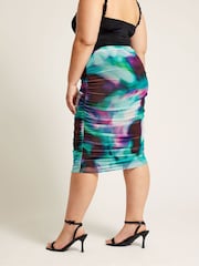 Yours Curve Red Mesh Gathered Skirt - Image 1 of 1
