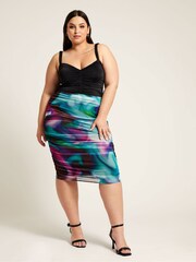 Yours Curve Red Mesh Gathered Skirt - Image 2 of 4