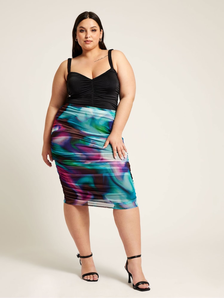 Yours Curve Red Mesh Gathered Skirt - Image 2 of 4
