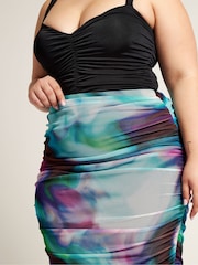 Yours Curve Red Mesh Gathered Skirt - Image 3 of 4