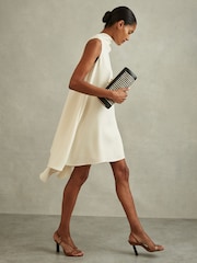 Reiss Ivory Shauna High-Neck Drape Back Mini Dress - Image 1 of 6