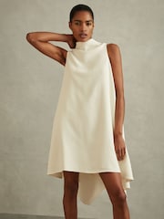 Reiss Ivory Shauna High-Neck Drape Back Mini Dress - Image 3 of 6