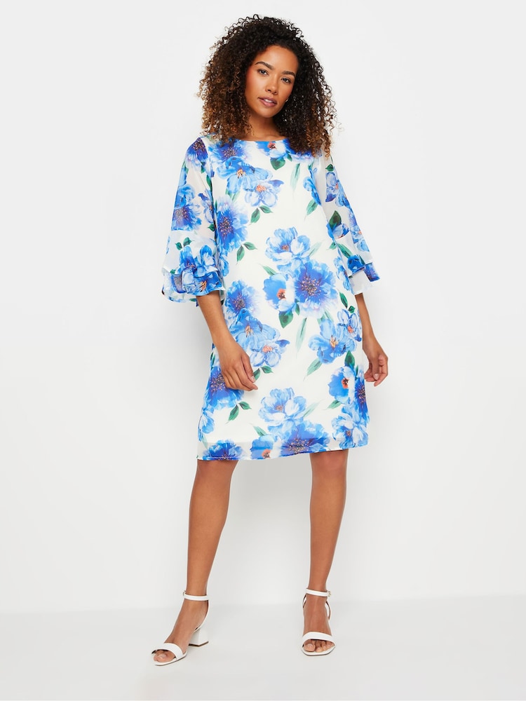 M&Co White Floral Print Flute Sleeve Shift Dress - Image 2 of 6