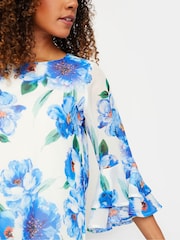 M&Co White Floral Print Flute Sleeve Shift Dress - Image 4 of 6