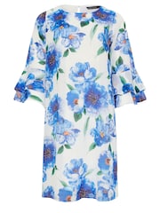 M&Co White Floral Print Flute Sleeve Shift Dress - Image 6 of 6