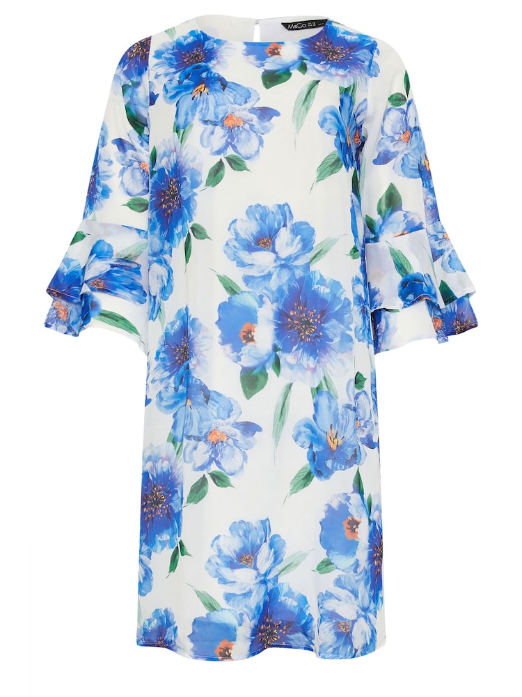 M&Co White Floral Print Flute Sleeve Shift Dress - Image 6 of 6