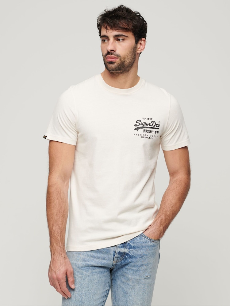 Superdry Cream 100% Cotton Tokyo Graphic T-Shirt - Image 1 of 3 Superdry Cream 100% Cotton Tokyo Graphic T-Shirt - Image 1 of 3