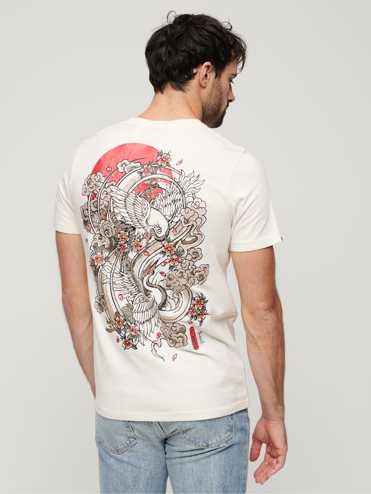 Superdry Cream 100% Cotton Tokyo Graphic T-Shirt - Image 2 of 3 Superdry Cream 100% Cotton Tokyo Graphic T-Shirt - Image 2 of 3