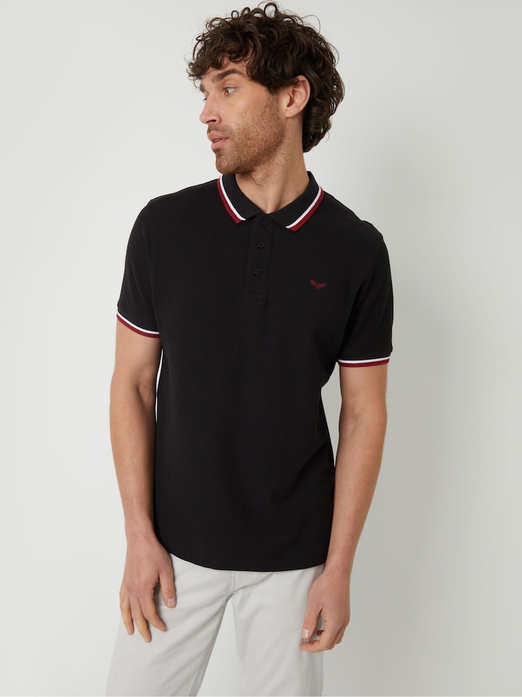 Schwarz - Threadbare – Polo-Shirt aus Baumwoll-Piqué mit Fischgrätenmuster und Kippkragen - Bild 1 von 4
