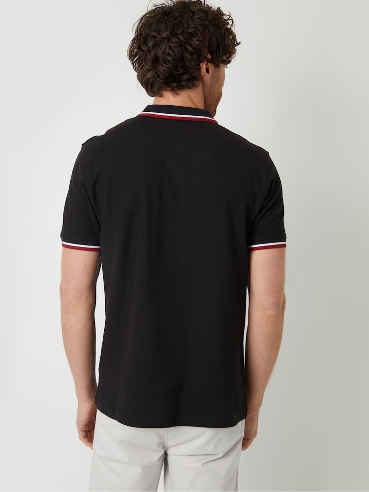 Schwarz - Threadbare – Polo-Shirt aus Baumwoll-Piqué mit Fischgrätenmuster und Kippkragen - Bild 2 von 4