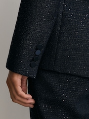 Reiss Navy Anneleise Petite Sequin-Detail Single-Breasted Woven Blazer - Image 7 of 9