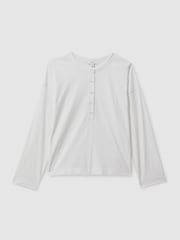 Reiss White Olive Cotton Henley Top - Image 2 of 6