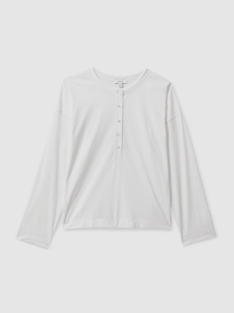 Reiss White Olive Cotton Henley Top - Image 2 of 6