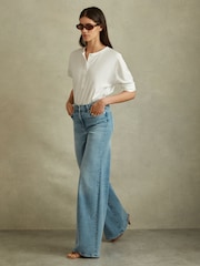 Reiss White Olive Cotton Henley Top - Image 3 of 6